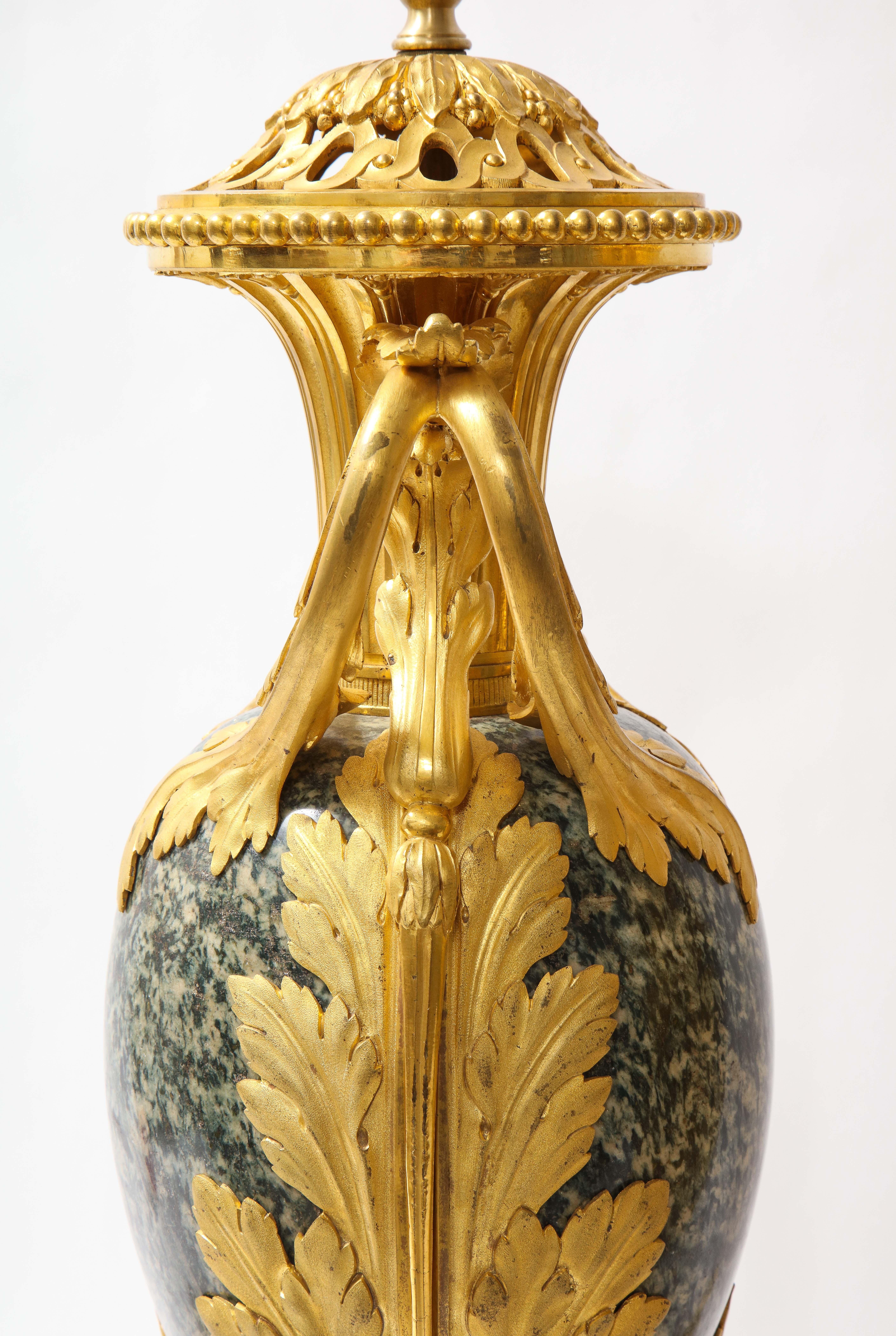Pr French 19th C. Dore Bronze Mntd Green Marble/Porphyry Lamps, Att. H. Dasson For Sale 7