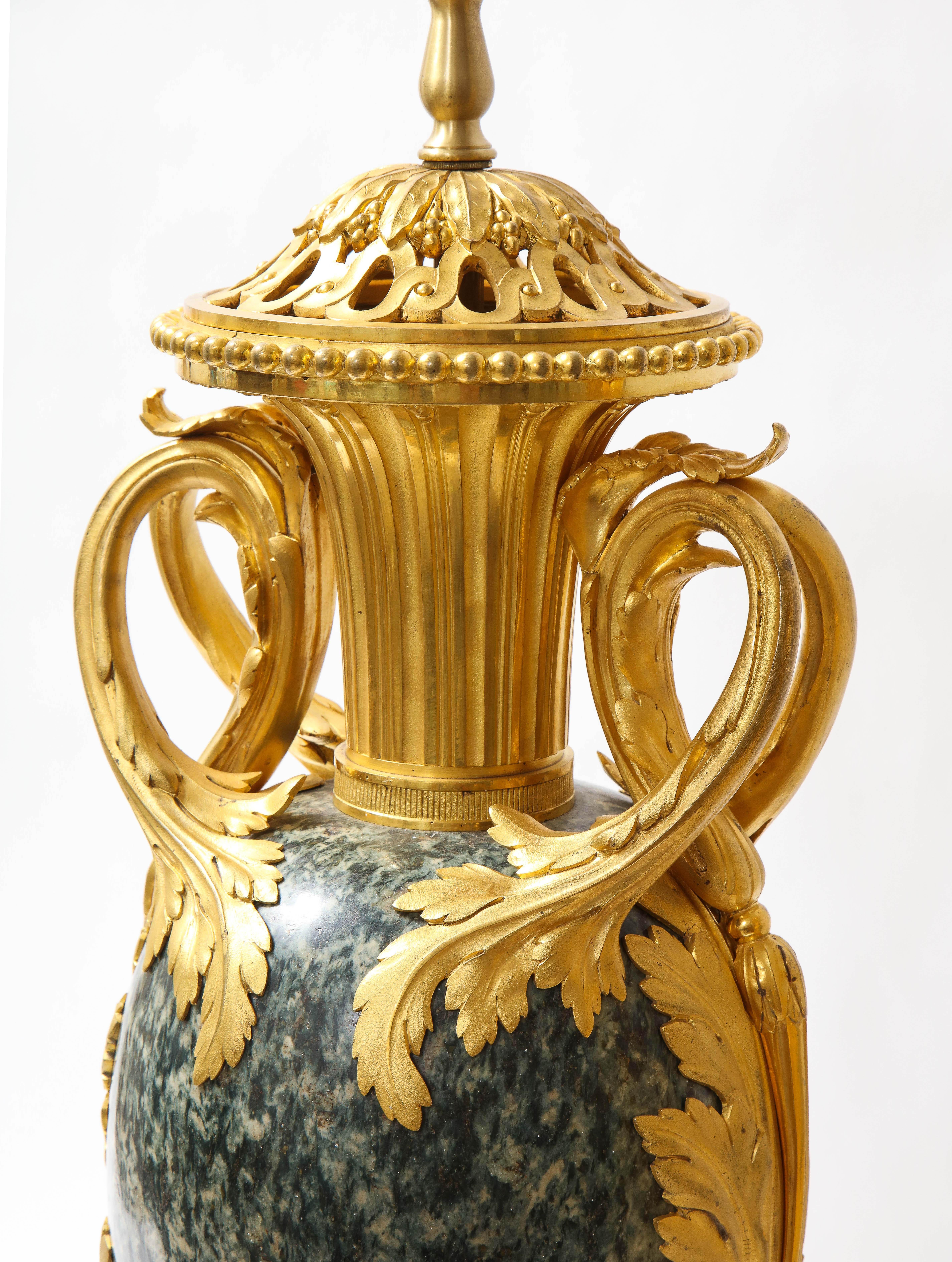 Pr French 19th C. Dore Bronze Mntd Green Marble/Porphyry Lamps, Att. H. Dasson For Sale 8
