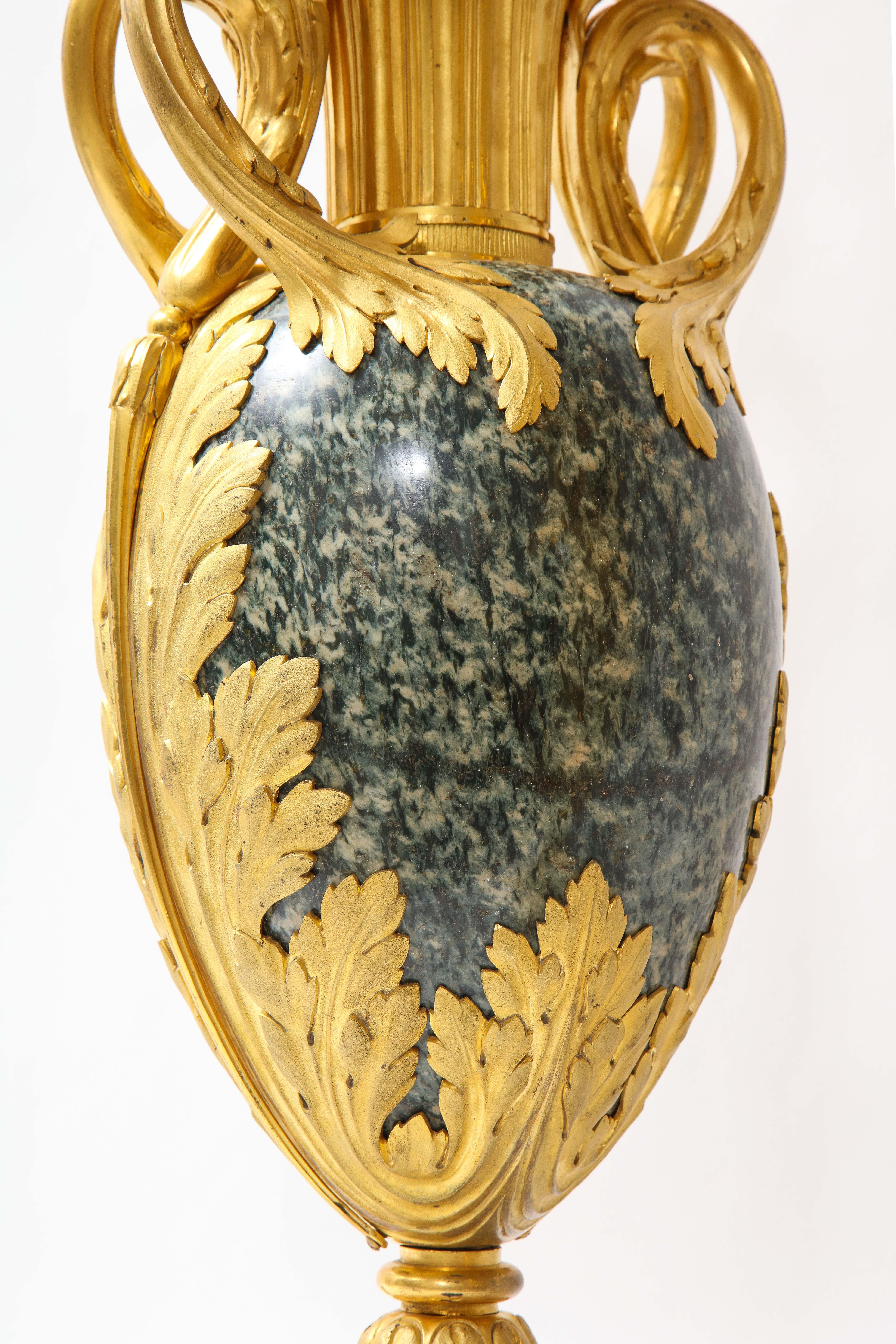 Pr French 19th C. Dore Bronze Mntd Green Marble/Porphyry Lamps, Att. H. Dasson For Sale 9