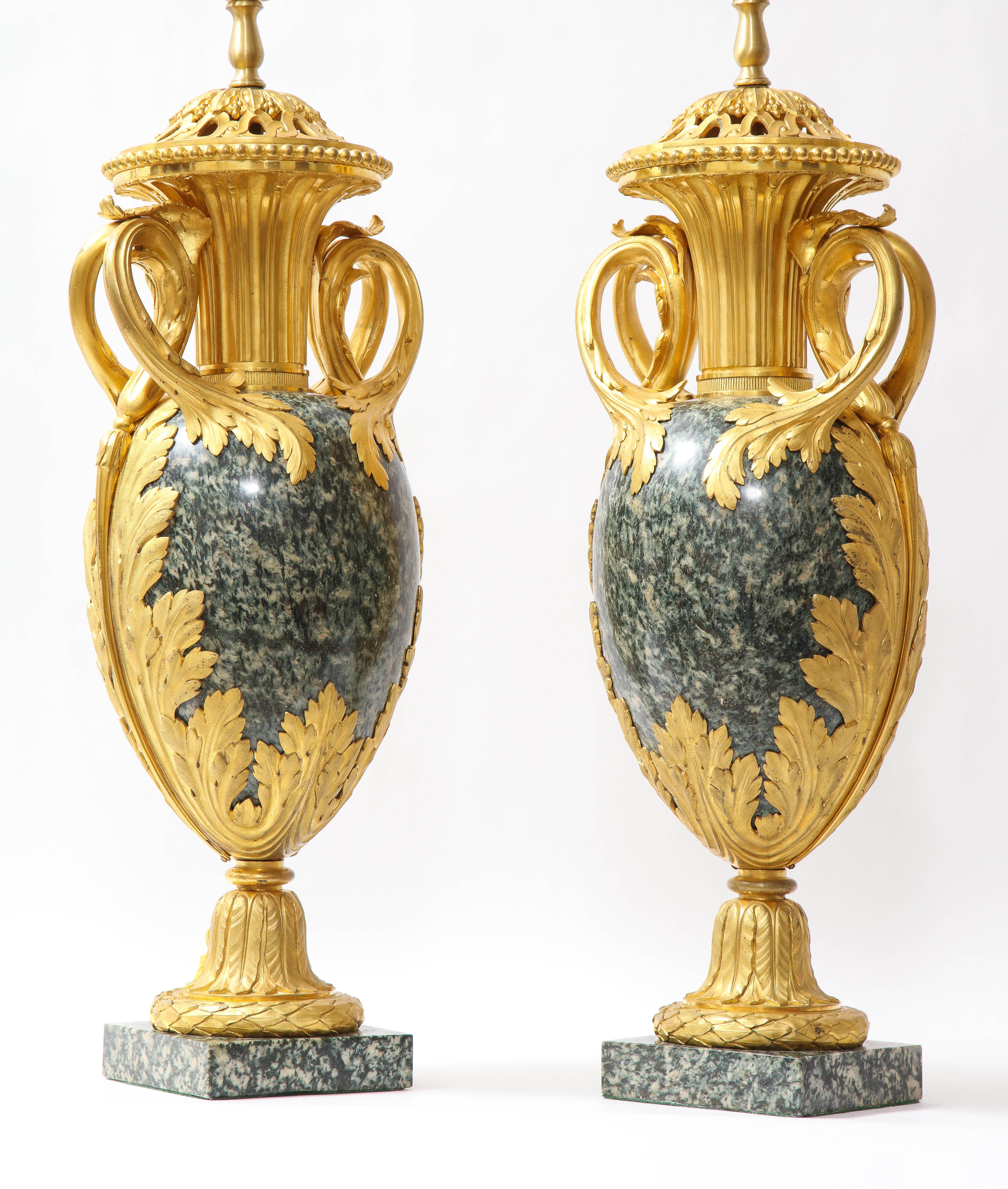 Pr French 19th C. Dore Bronze Mntd Green Marble/Porphyry Lamps, Att. H. Dasson For Sale 2