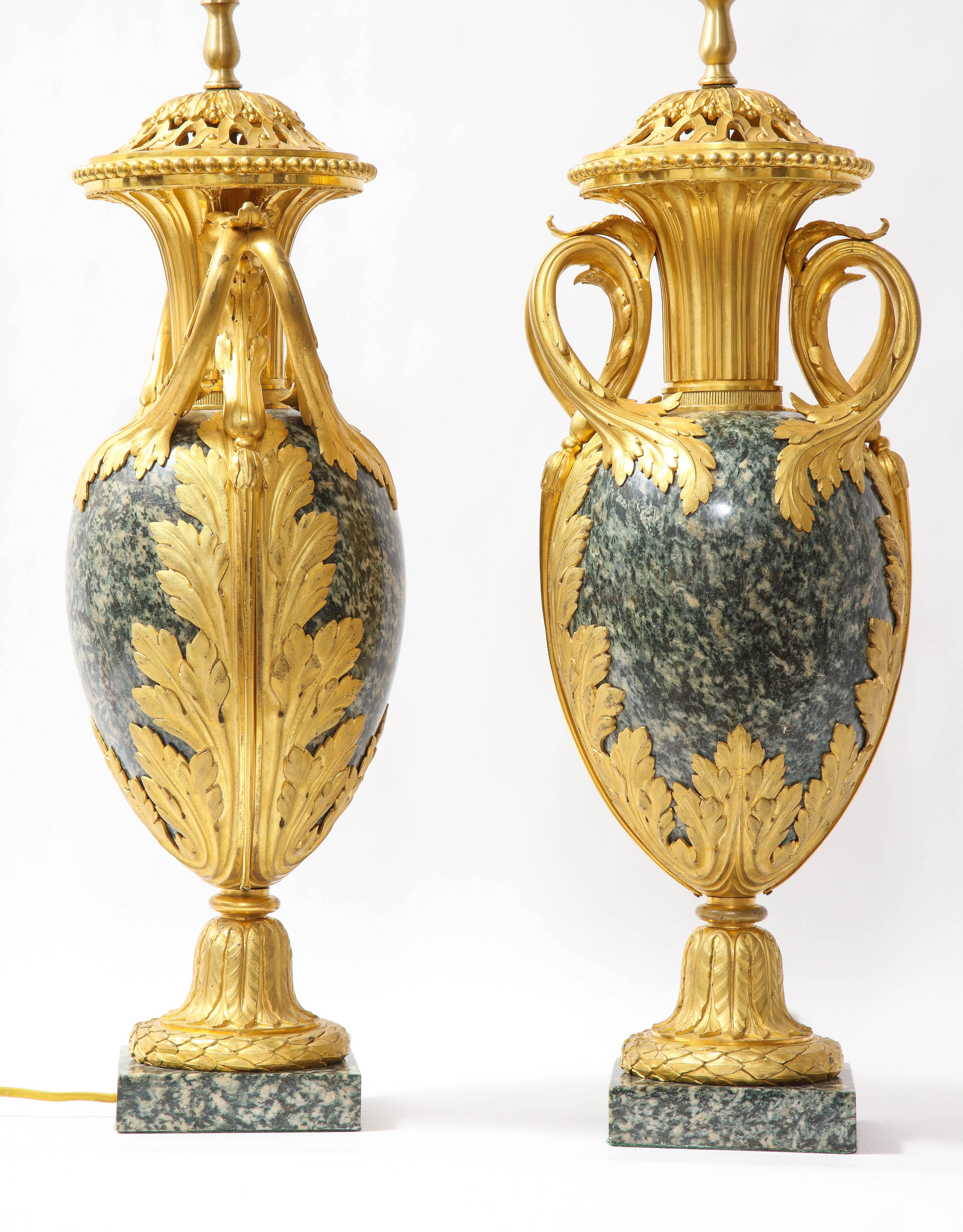 Pr French 19th C. Dore Bronze Mntd Green Marble/Porphyry Lamps, Att. H. Dasson For Sale 3