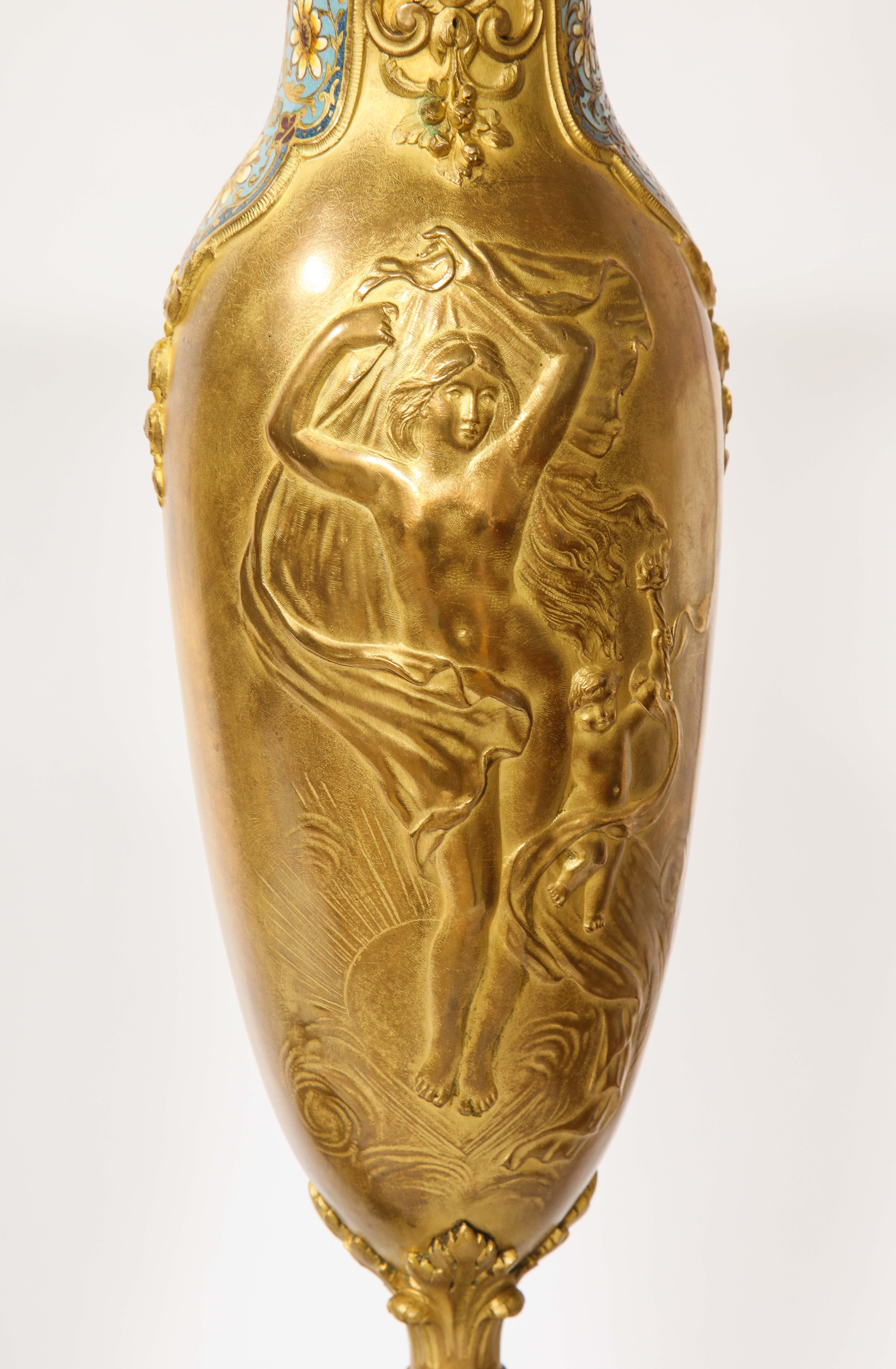 Pr. Dore Bronze Emaille &amp; Marmor Mtd., 19. Jahrhundert, Louis XVI.-Stil, Frankreich Vasen im Angebot 3