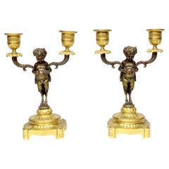Pr Französischer Bronze-Kandelaber im Louis-XV-Stil des 19. Jahrhunderts Baby Bacchus Aft-Clodion