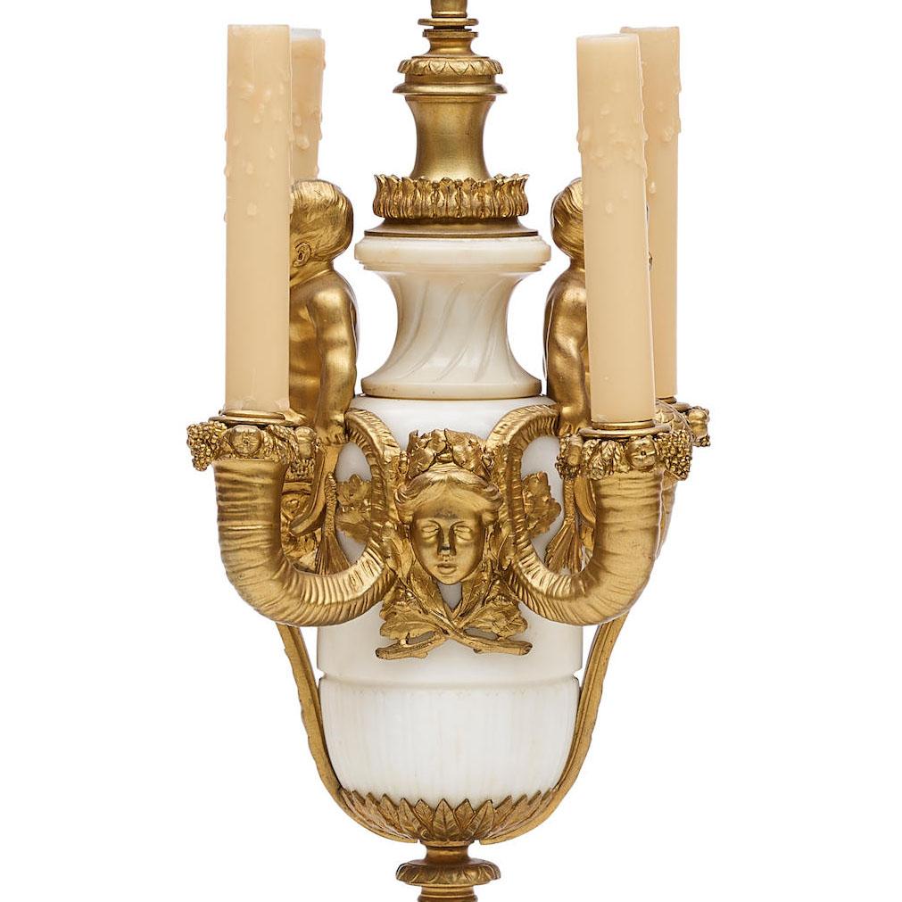 Pr. French 19th Century Louis XV Style Marble & Ormolu Mermaid Putti Table Lamps For Sale 1