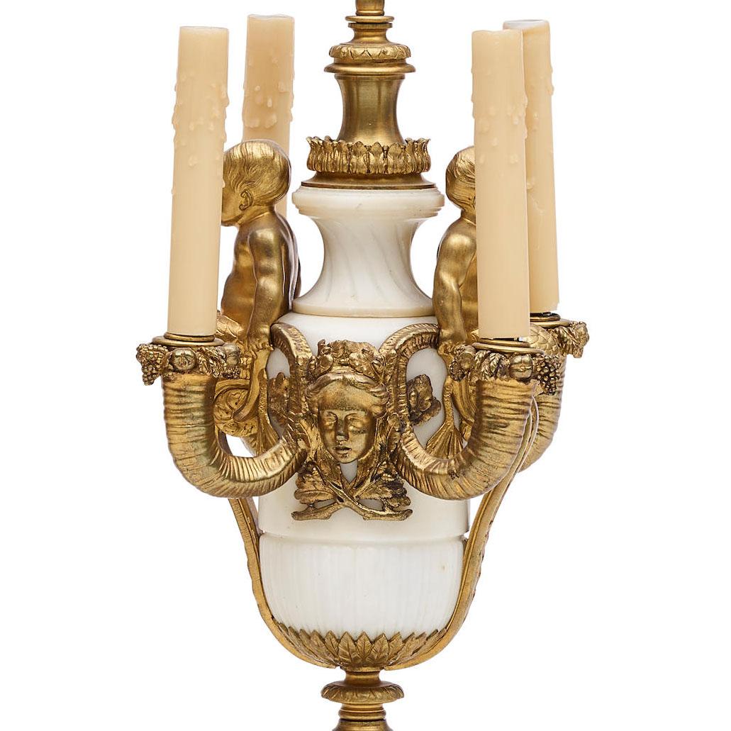 Pr. French 19th Century Louis XV Style Marble & Ormolu Mermaid Putti Table Lamps For Sale 2