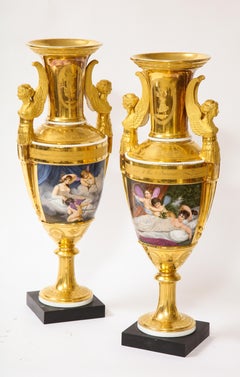 Pair of First-Empire Period 2-Handled Porcelain Vases with Westall Venus Scenes