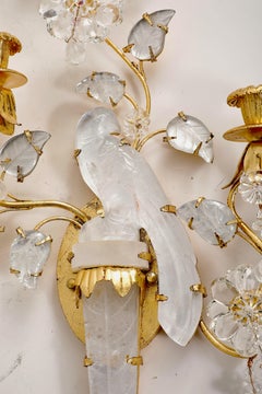 Pr. French Baguès style Rock Crystal& Gilt Double Light Wall Appliques/Sconces