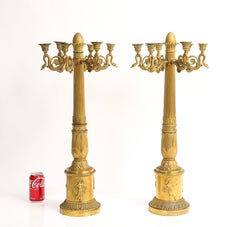 Pr. French Empire Dore Bronze 6-Light Candelabra w Swans, signed Thomire a Paris