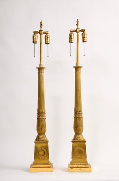 Pr. Säulenförmige Lampen aus vergoldeter Bronze aus der Zeit des französischen Kaiserreichs von Thomire à Paris