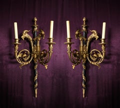 Pr. French Louis XVI Dore Bronze Patinated 2-Light Sconces, att. Théodore Millet