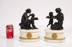 Pr French Louis XVI Patinated & Dore Bronze Cupid/Psyche groups w/ Medusa Masks