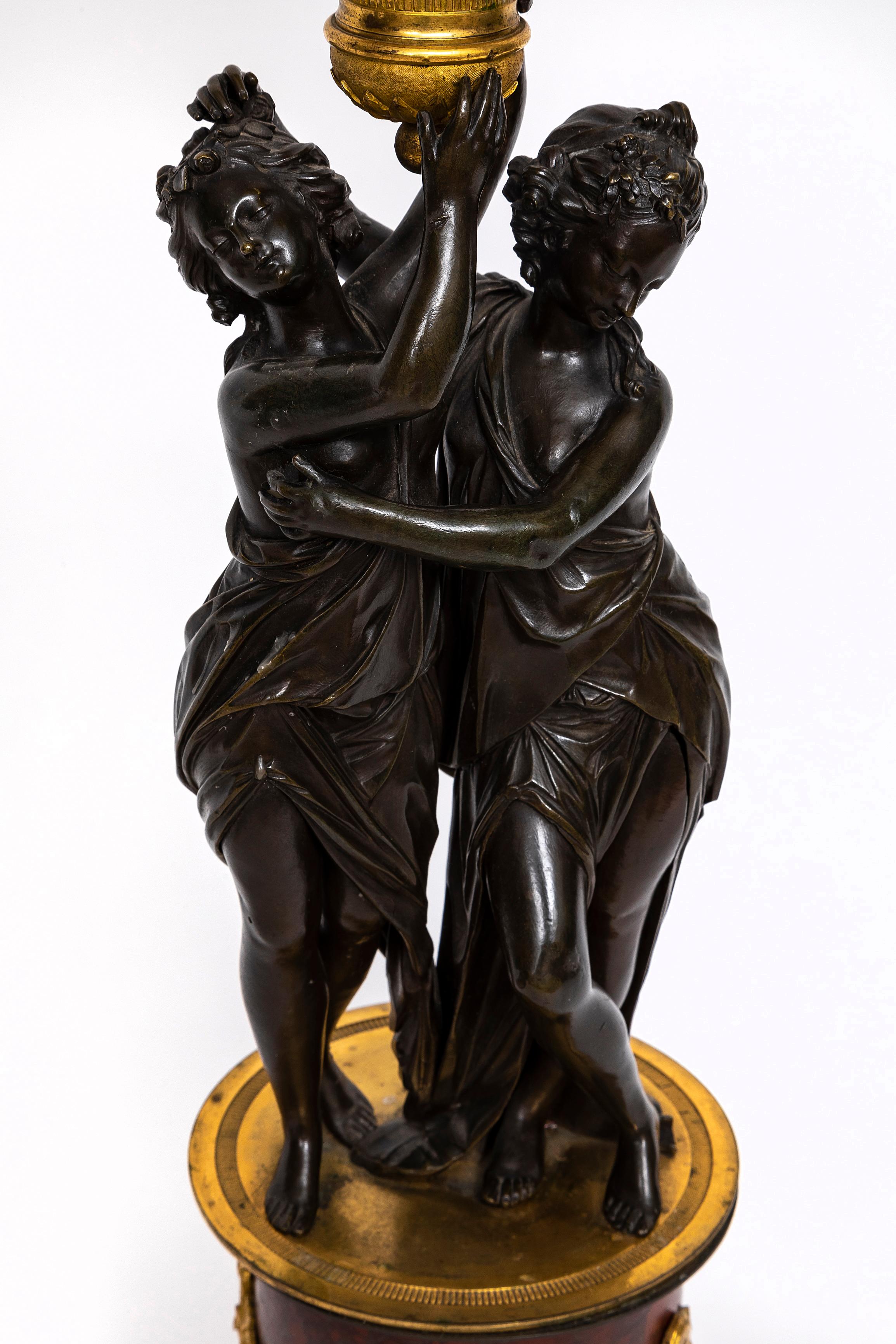 Pr. Candelabro francese a doppia figura in bronzo dorato e patinato del periodo Luigi XVI in vendita 1