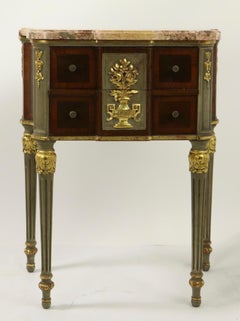 Pair of French Parquetry Nightstands with Marble Tops