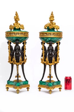 Pr. Französische patinierte & Ormolu montierte Malachit Figural Pot-Pourris  H. Dasson