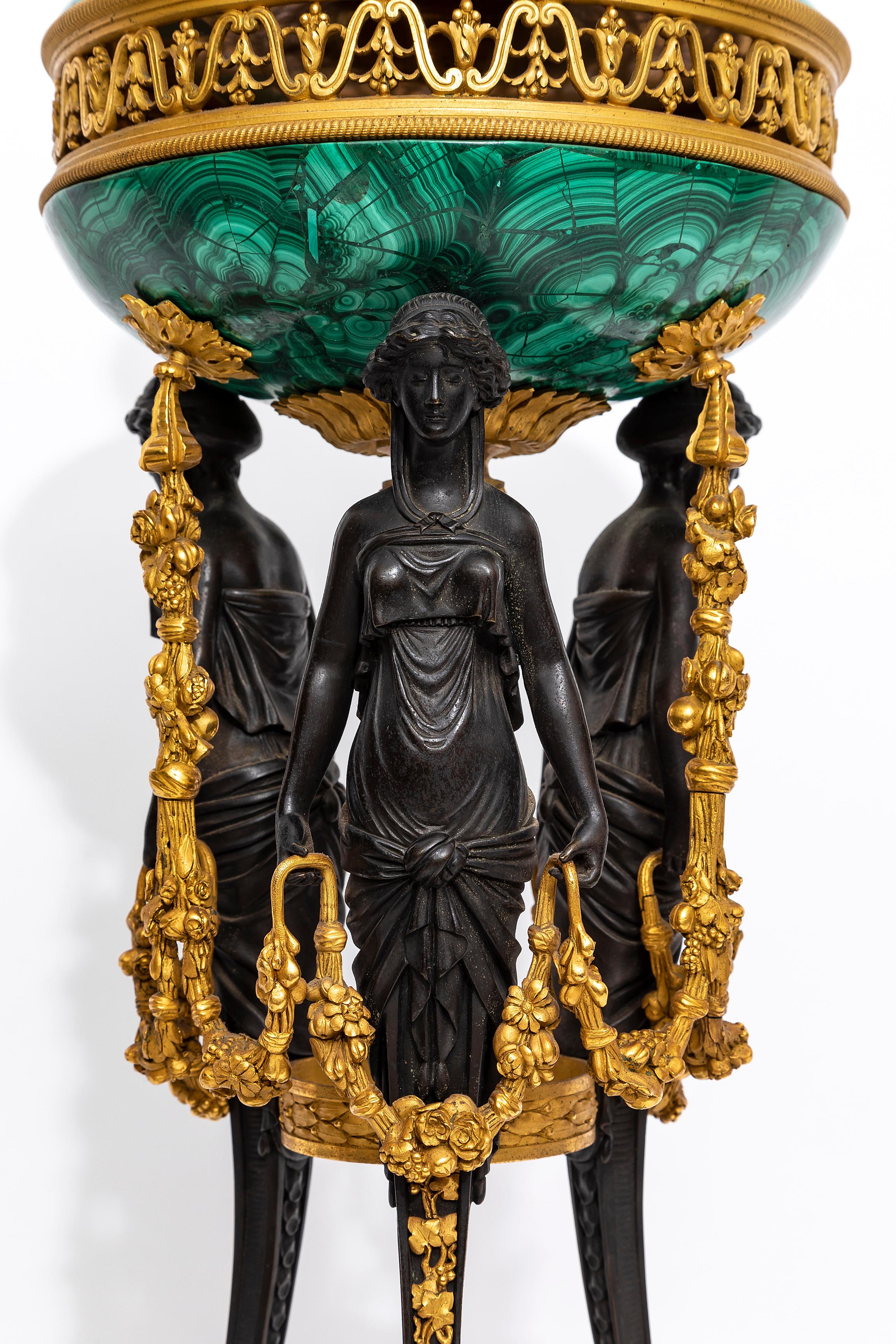 Fine XIX secolo Pr. Pentola figurata francese in malachite patinata e montata in ormolu  H. Dasson in vendita