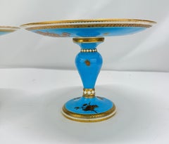 Pr, French Porcelain Bleu Céleste Ground Compotes with Gilt and Enamel Accent