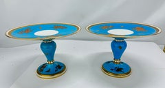 Pr, Compotas de Porcelana Francesa Bleu Céleste con Detalles Dorados y Esmaltados