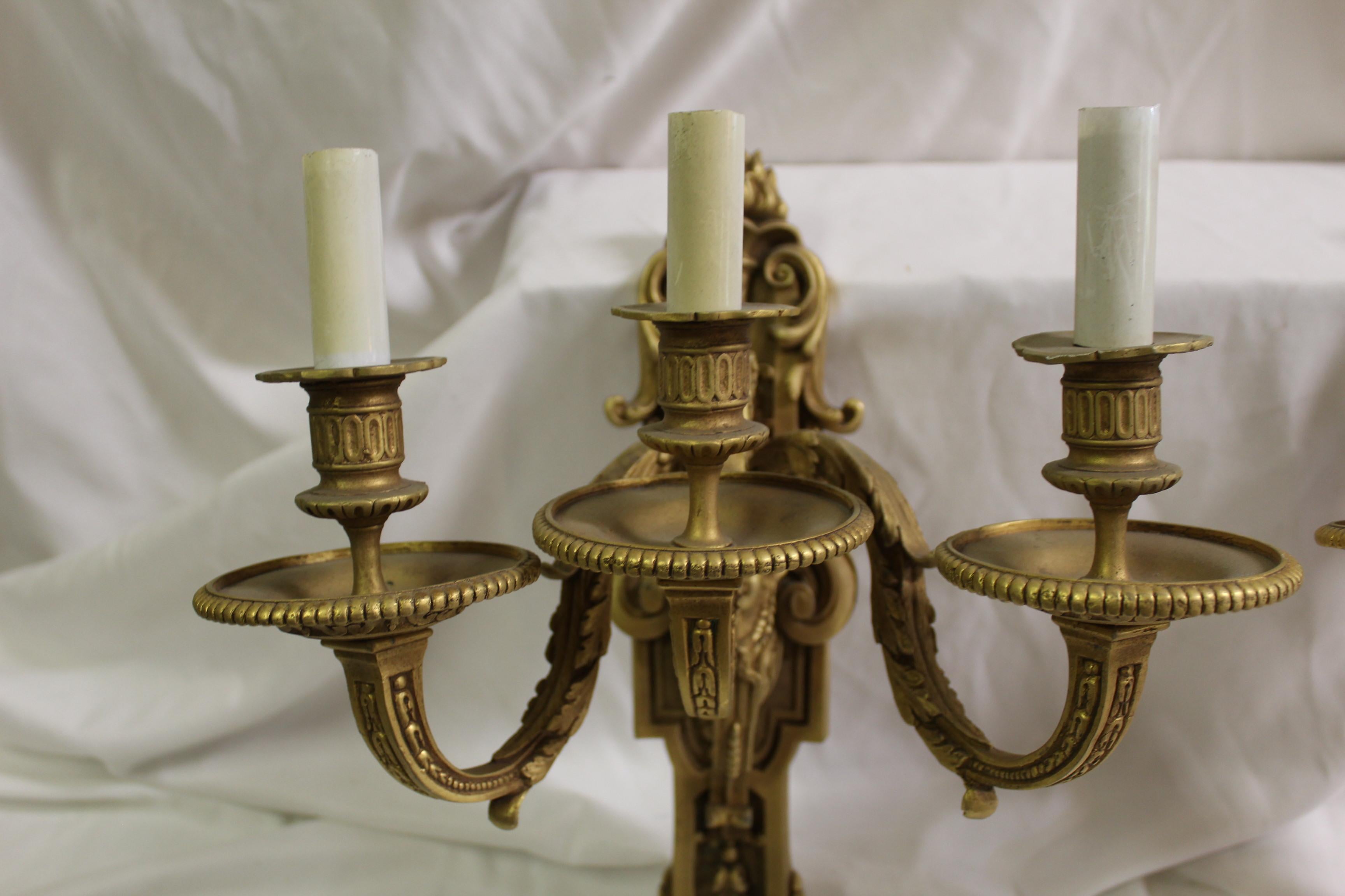 American Pr French Sconces, 3 arm  Gold Dore 