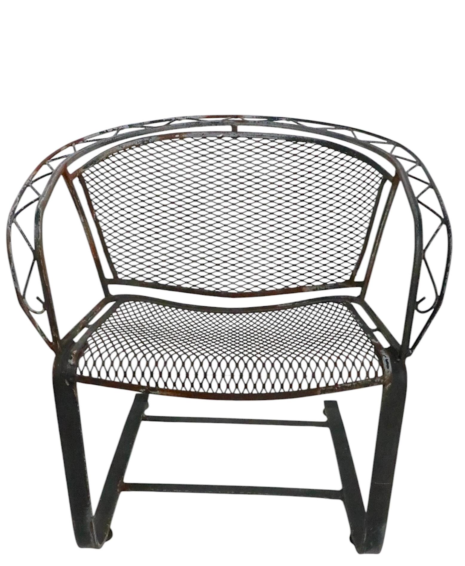 Wrought Iron Pr Garden Patio Poolside Cantilevered Zig Zag Pattern Lounge Chairs by Salterini