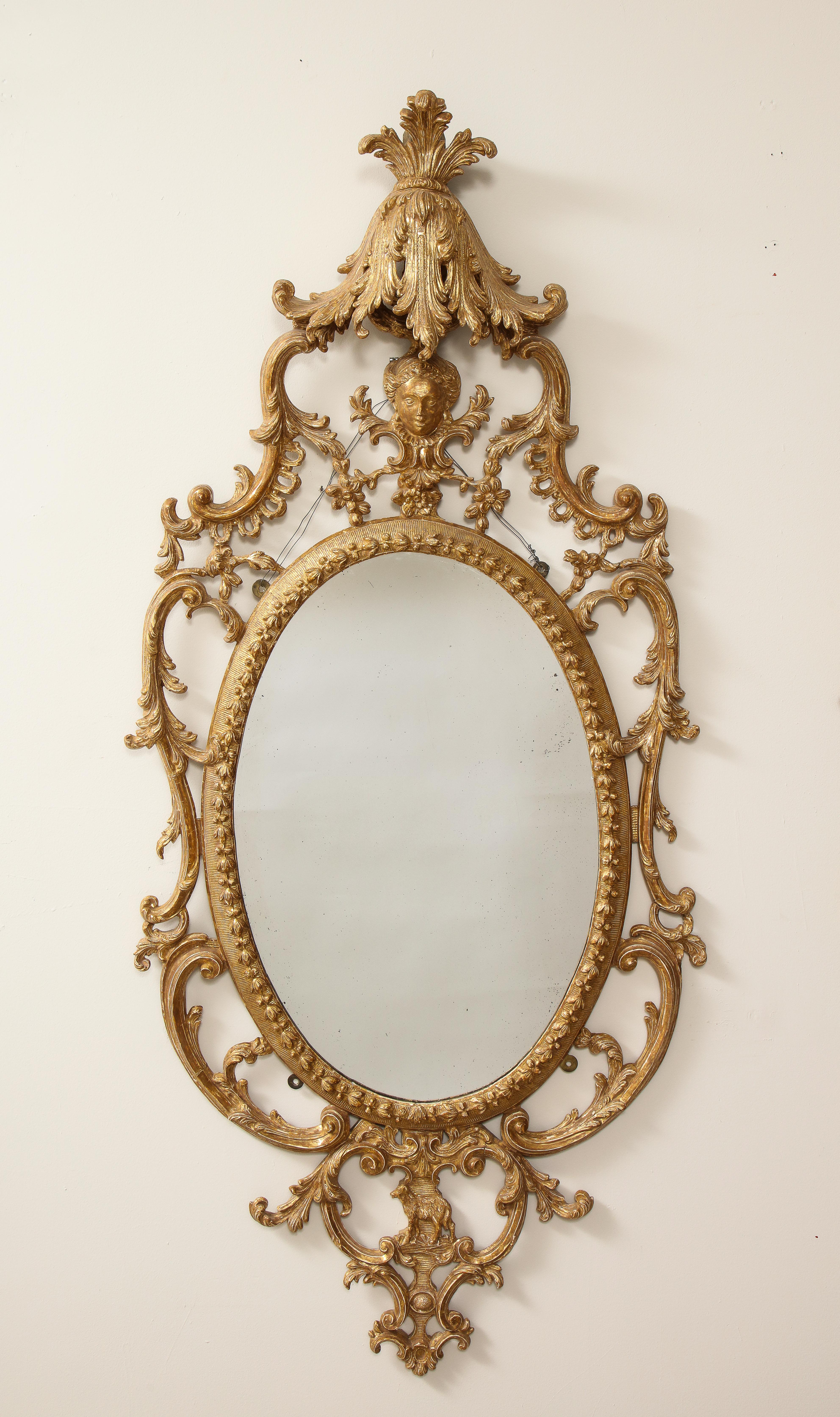 Pr. Ovale Spiegel aus vergoldetem Carton-Pierre- und vergoldetem Holz im Stil von George III., John Linnell (Englisch) im Angebot