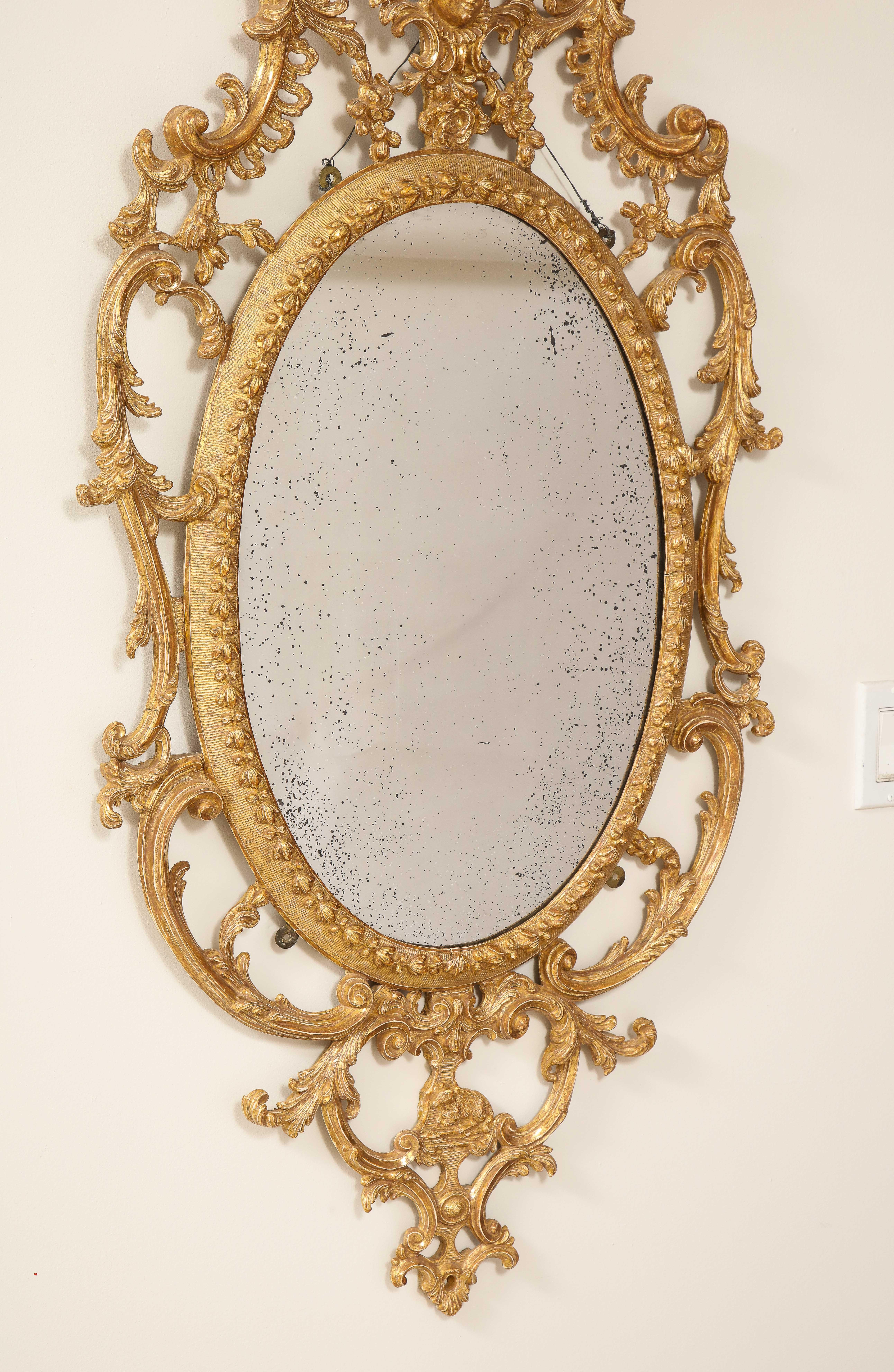 English Pr. George III Gilt Carton-Pierre and Giltwood Oval Mirrors, Manner John Linnell For Sale