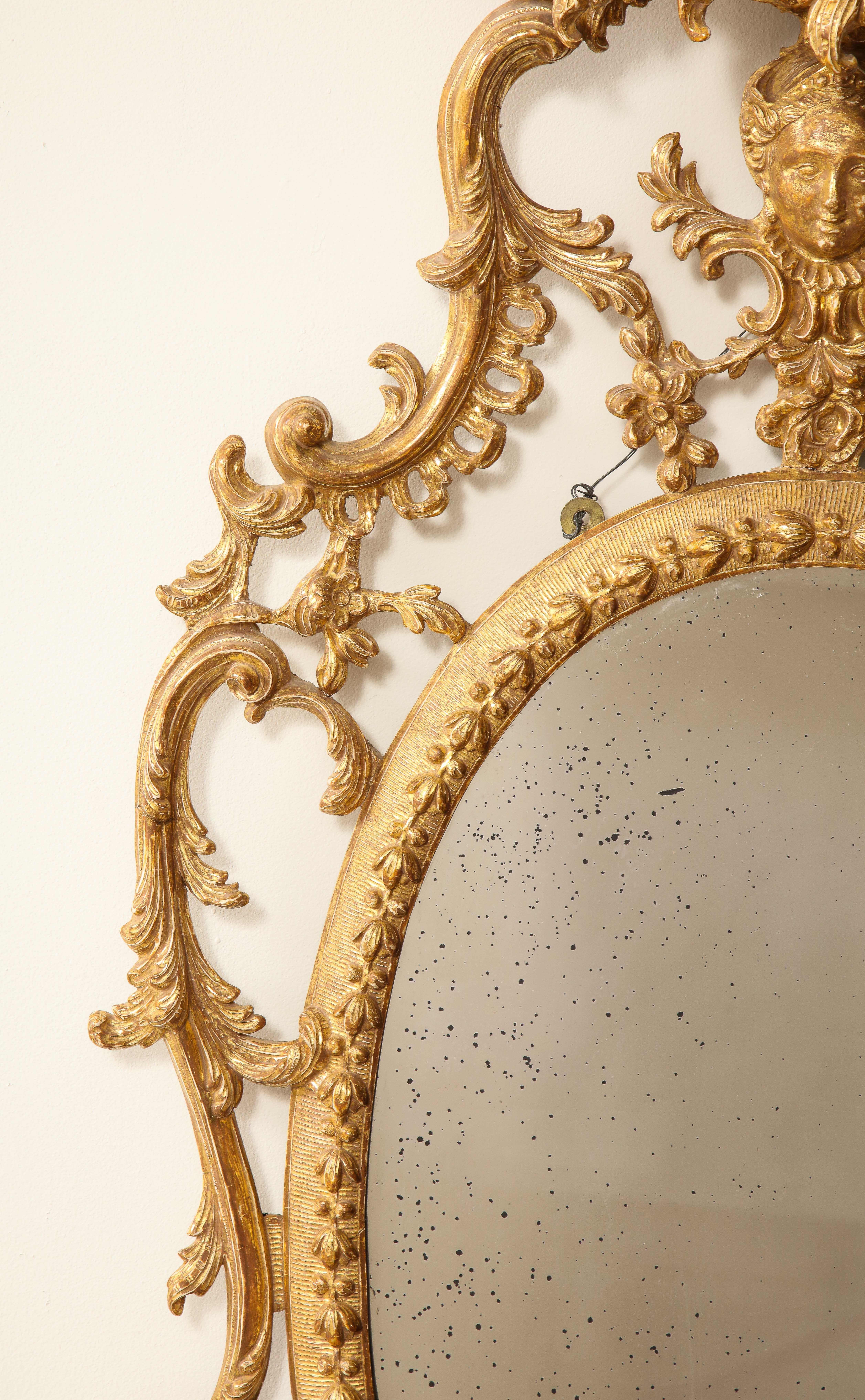 Anodized Pr. George III Gilt Carton-Pierre and Giltwood Oval Mirrors, Manner John Linnell For Sale