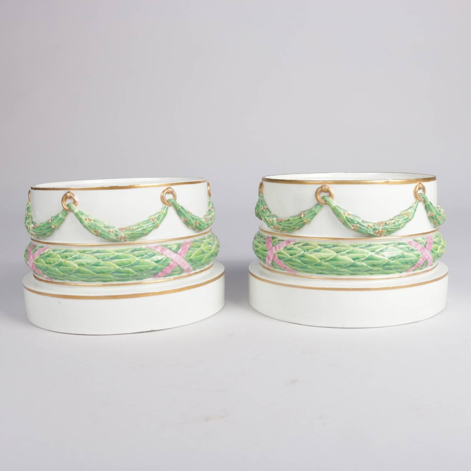 Pair of Meissen Hand-Painted and Gilt Draped Garland Porcelain Sculpture Plinths 1