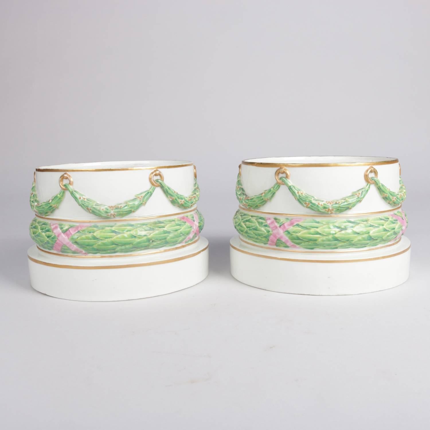 Pair of Meissen Hand-Painted and Gilt Draped Garland Porcelain Sculpture Plinths 2