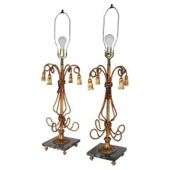 Pr. Gilt Metal Rope and Tassel Table Lamps Made in Italy c. 1950's