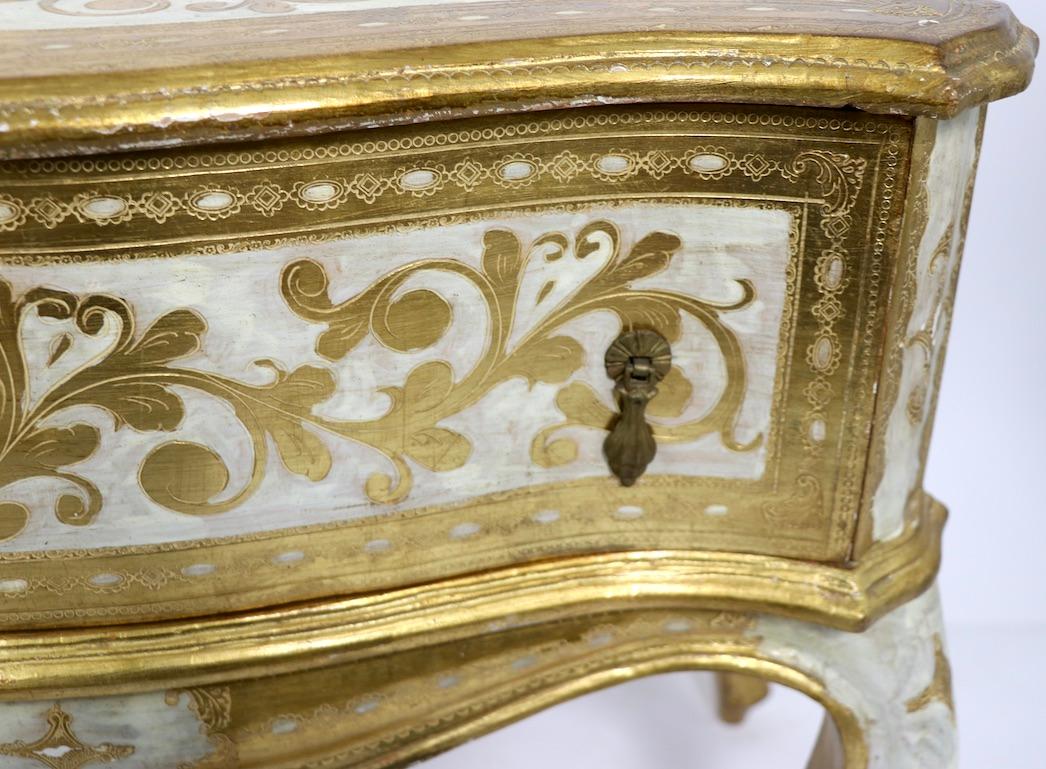 Romantic Pair of Giltwood Nightstands Made in Italy by Florentine Furniture