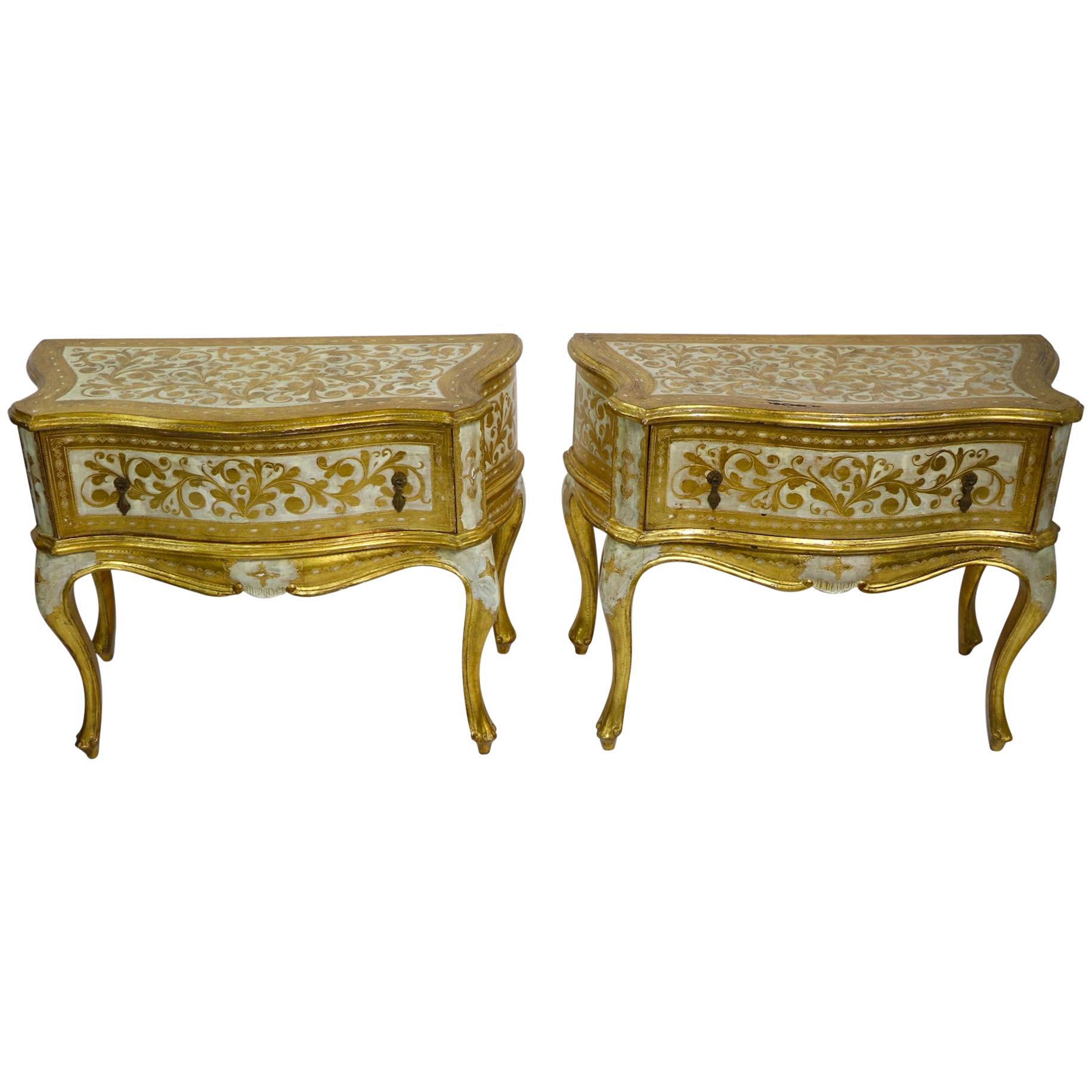 Pair of Giltwood Nightstands Made in Italy by Florentine Furniture