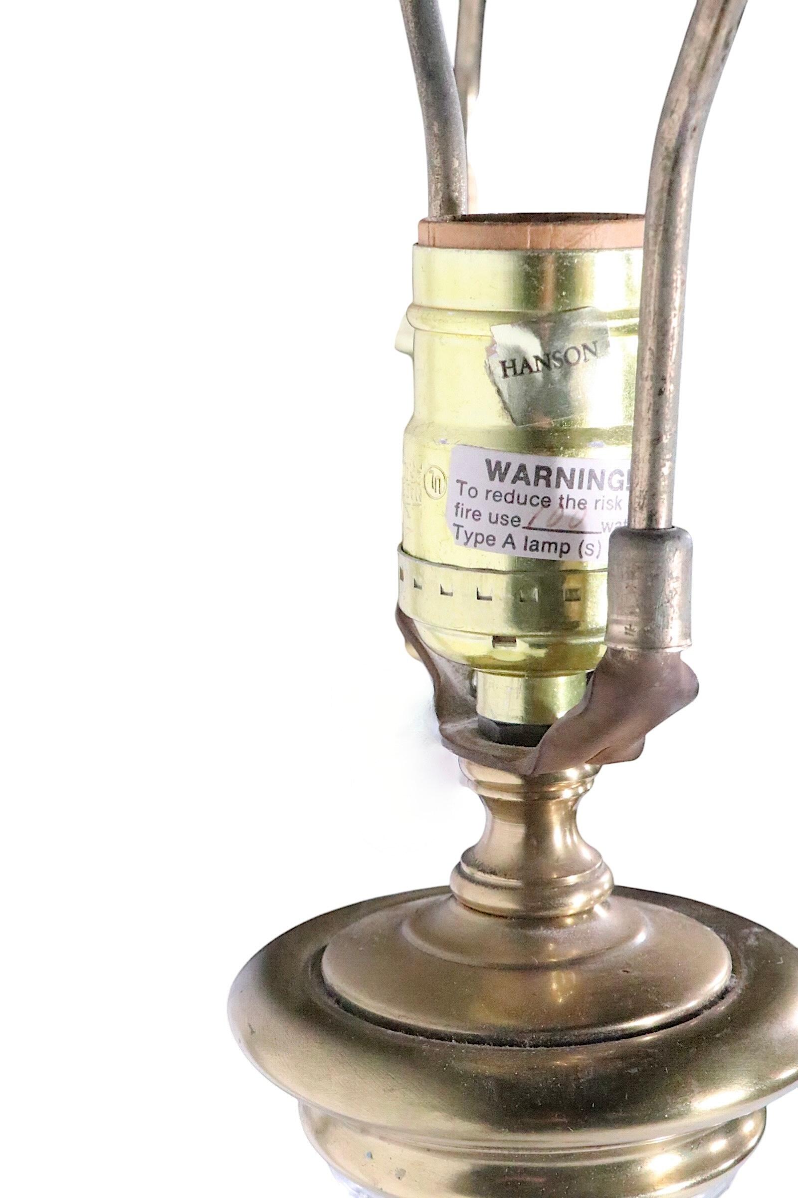 Pr. Glass and Brass Twisted Column Lamps by Paul Hanson For Sale 4