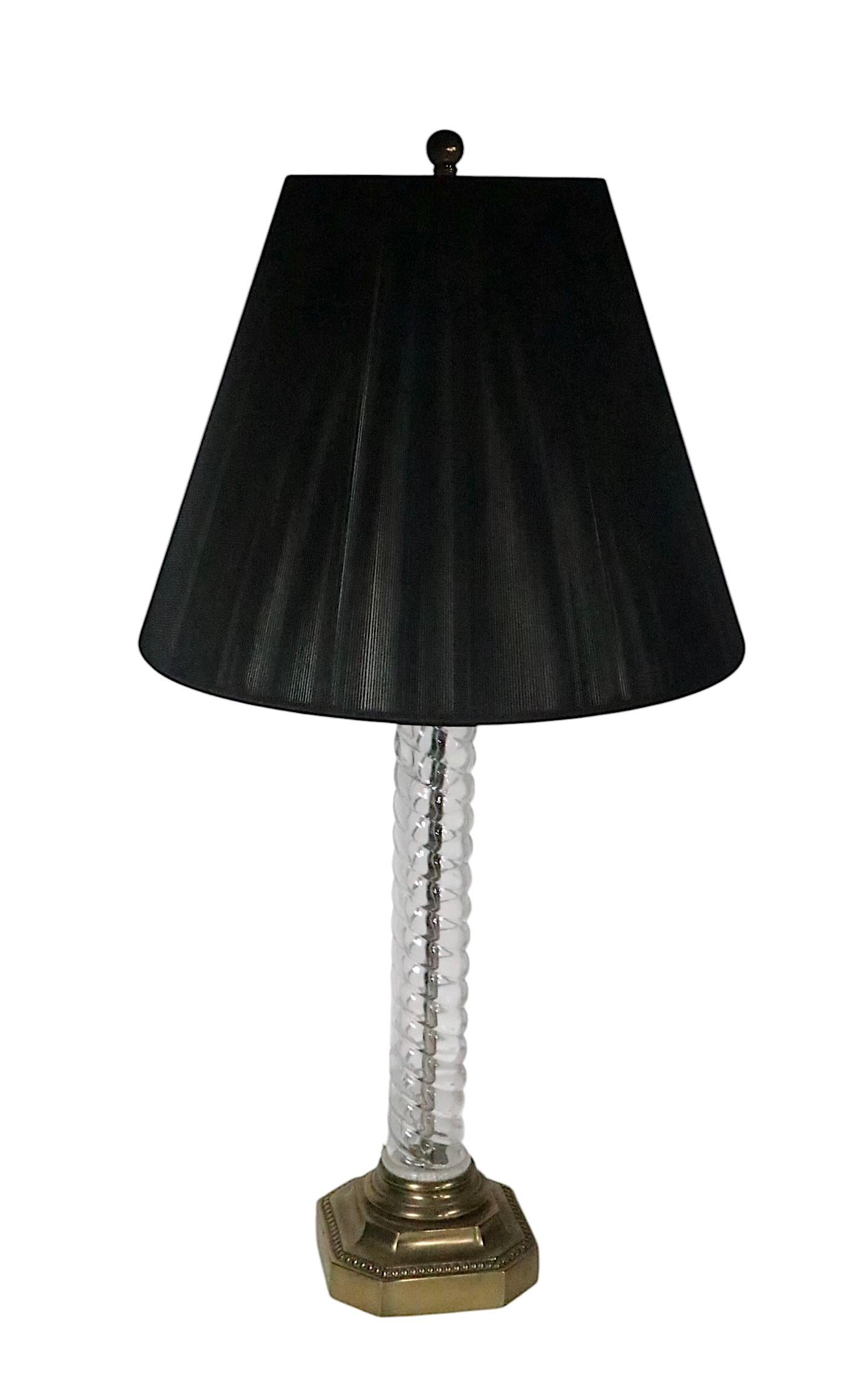 Pr. Glass and Brass Twisted Column Lamps by Paul Hanson For Sale 7