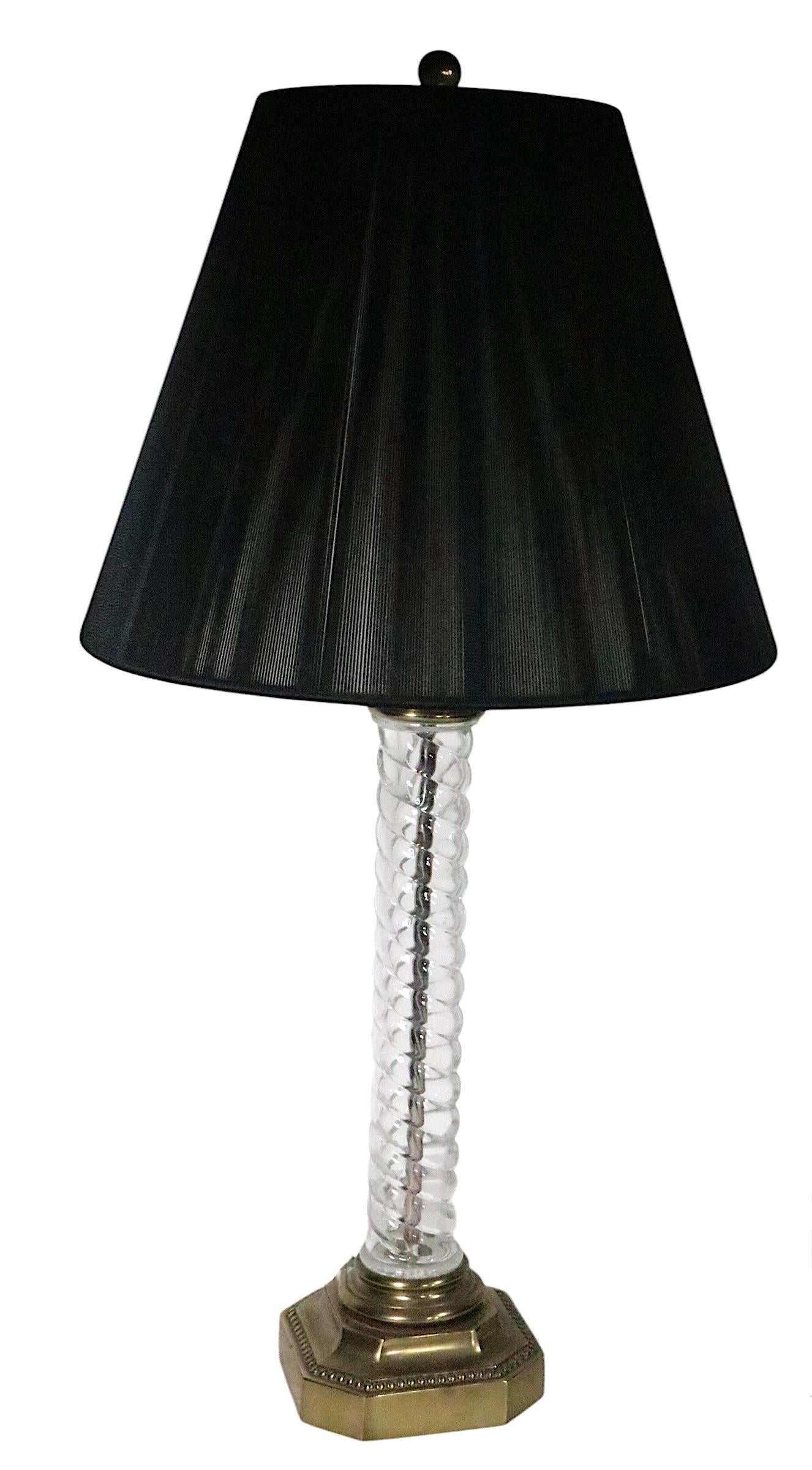 Pr. Glass and Brass Twisted Column Lamps by Paul Hanson For Sale 8