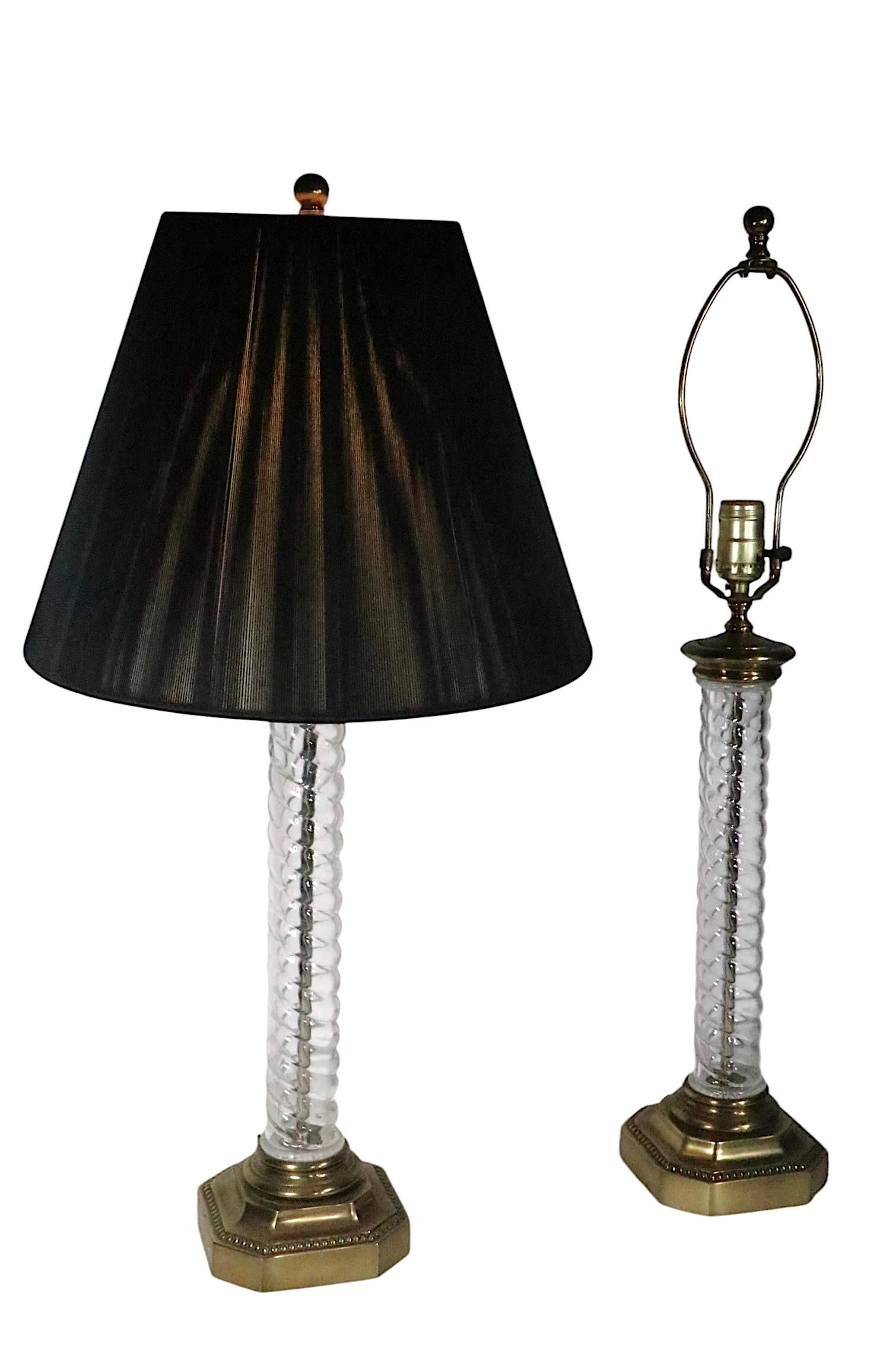Pr. Glass and Brass Twisted Column Lamps by Paul Hanson For Sale 9