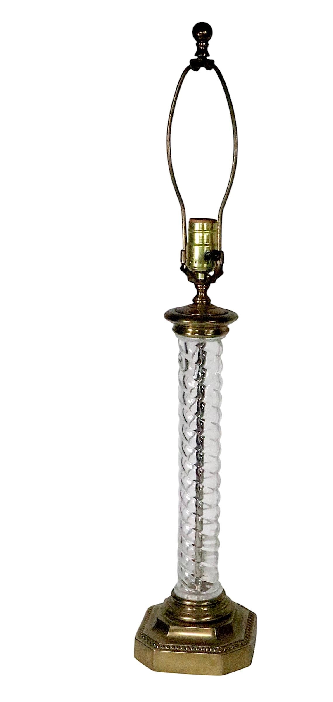 Pr. Glass and Brass Twisted Column Lamps by Paul Hanson For Sale 10
