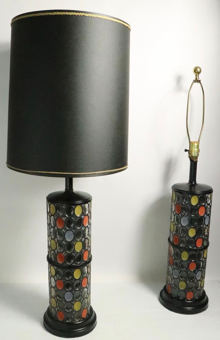 Pair of Glass Column Lamps with Oval Mosaic Motif 1