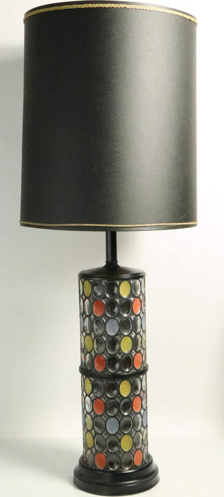 Pair of Glass Column Lamps with Oval Mosaic Motif 2