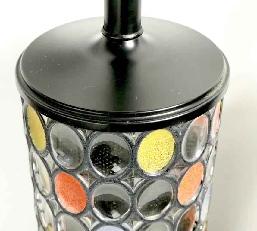 Mid-Century Modern Pair of Glass Column Lamps with Oval Mosaic Motif