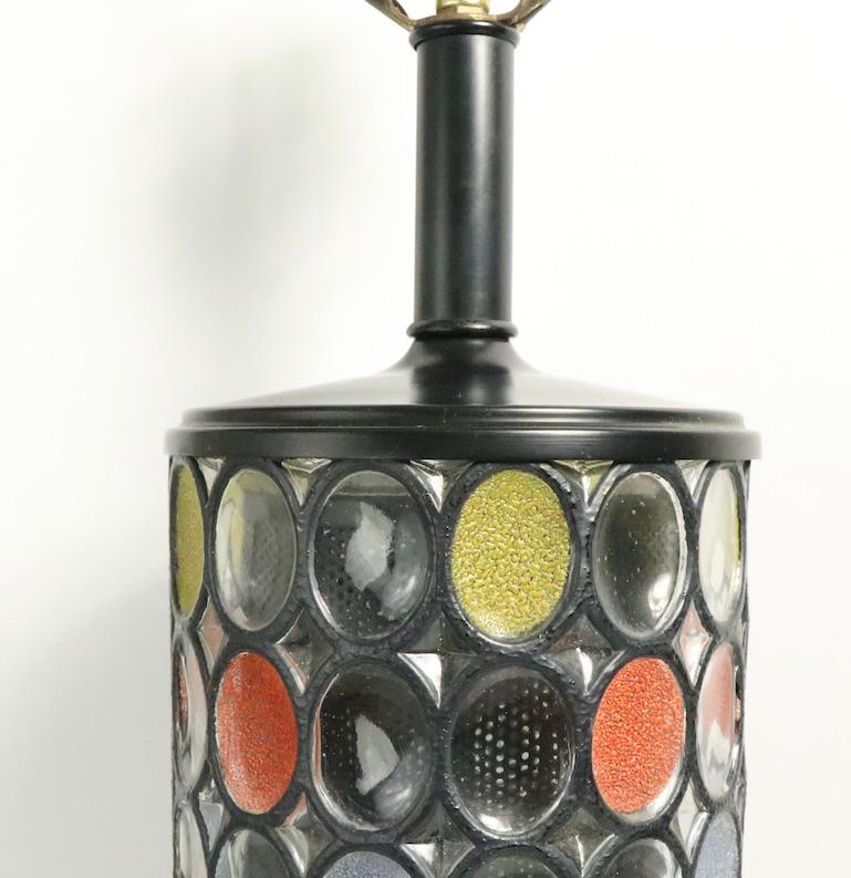 20th Century Pair of Glass Column Lamps with Oval Mosaic Motif