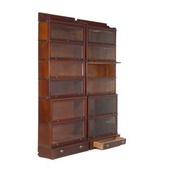 Pr Globe Wernicke Mahogany 6-Stack Step-Back 1-Drawer Barrister Bookcases c1920