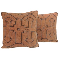 Graphic Tribal Peruvian Textile in Orange and Black Decorative Pillows #3, Pair
