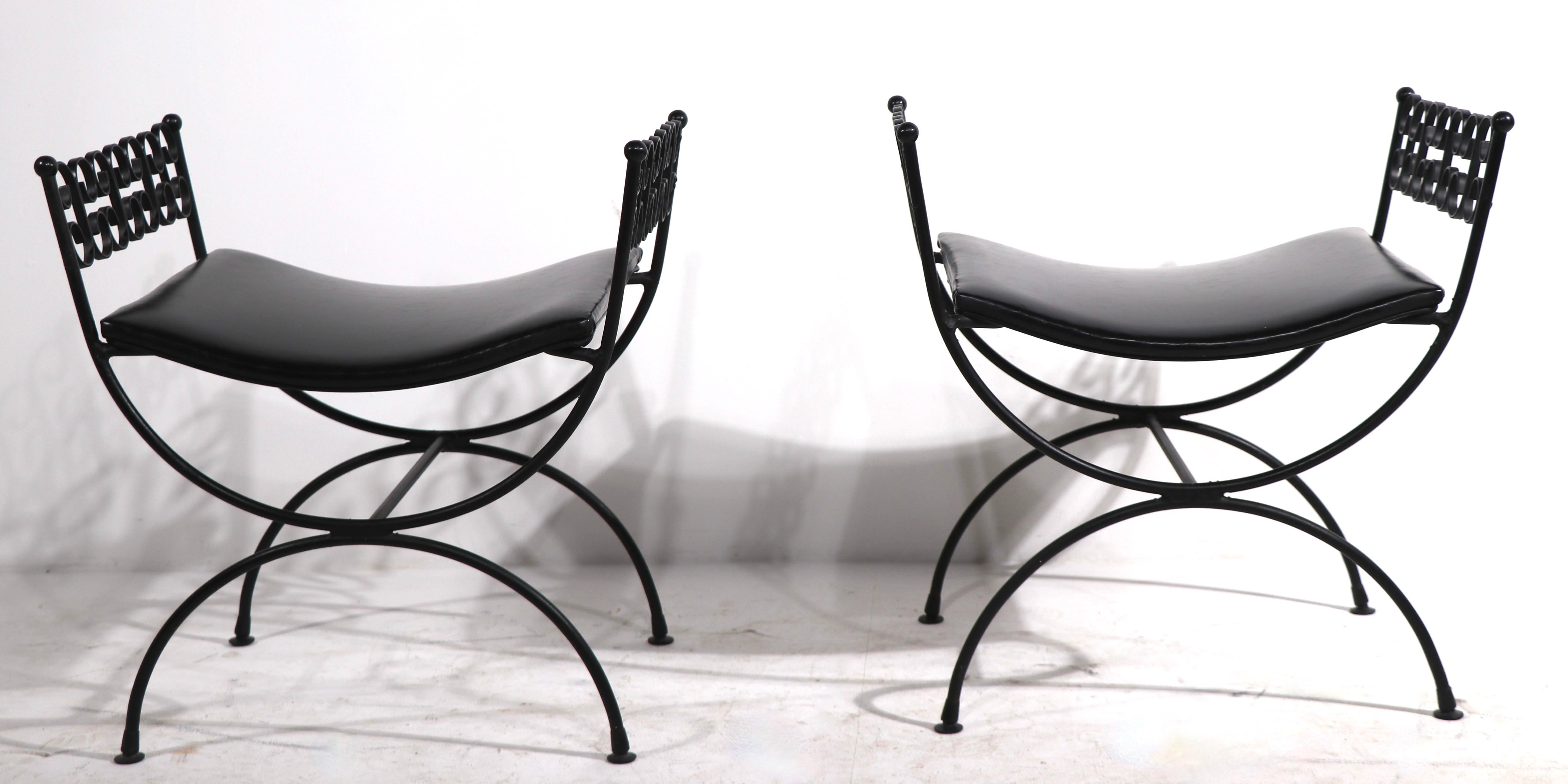 Great pair of diminutive saddle seat benches from the classic Grenada series designed by Arthur Umanoff for Shaver Howard circa 1960's. Both benches are in very good original condition, showing only light cosmetic wear, normal and consistent with