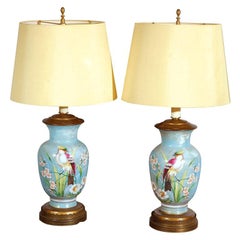 Pr Hand Decorated Glass Table Lamps