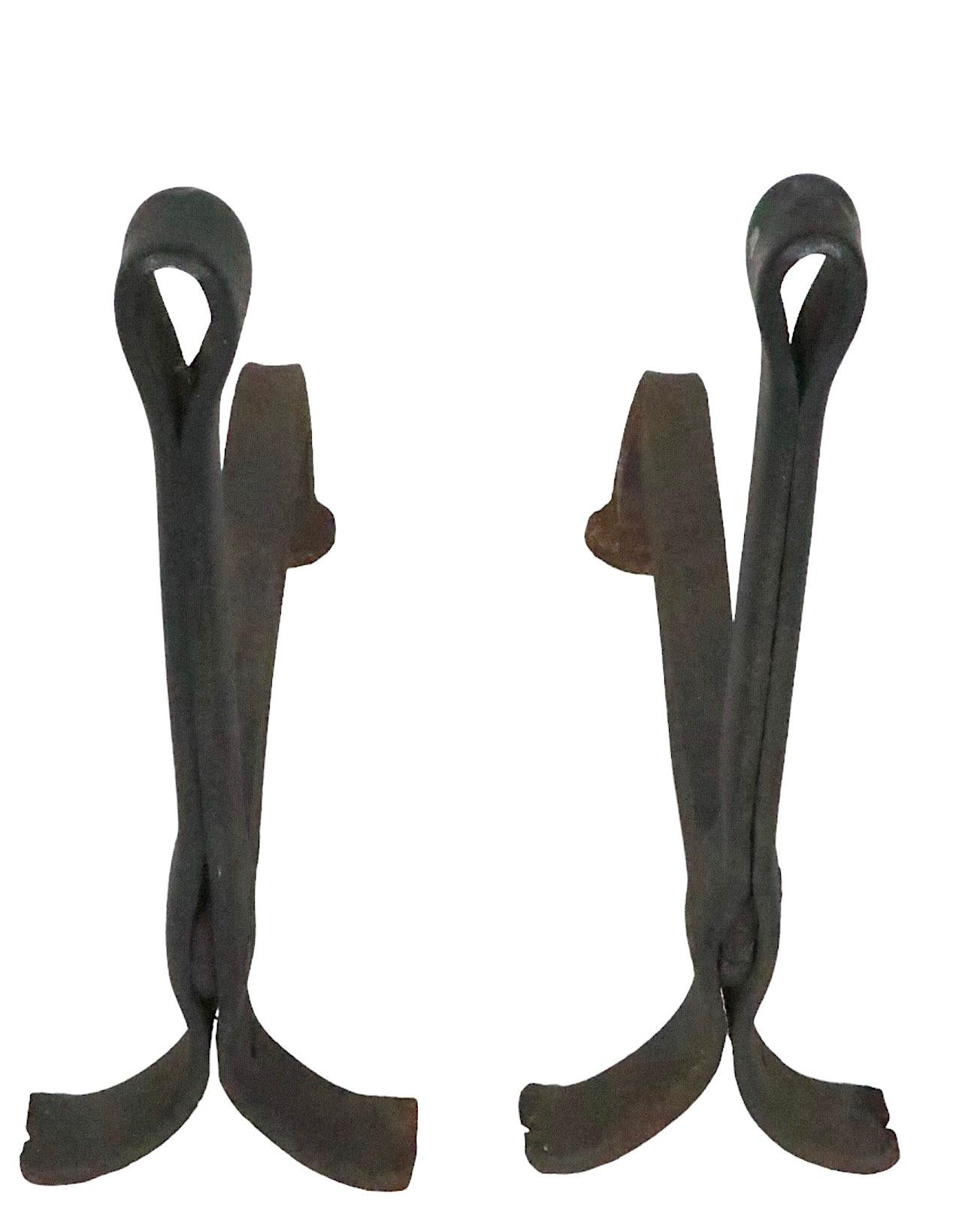 Pr. Hand Forged Arts and Crafts Andirons 5