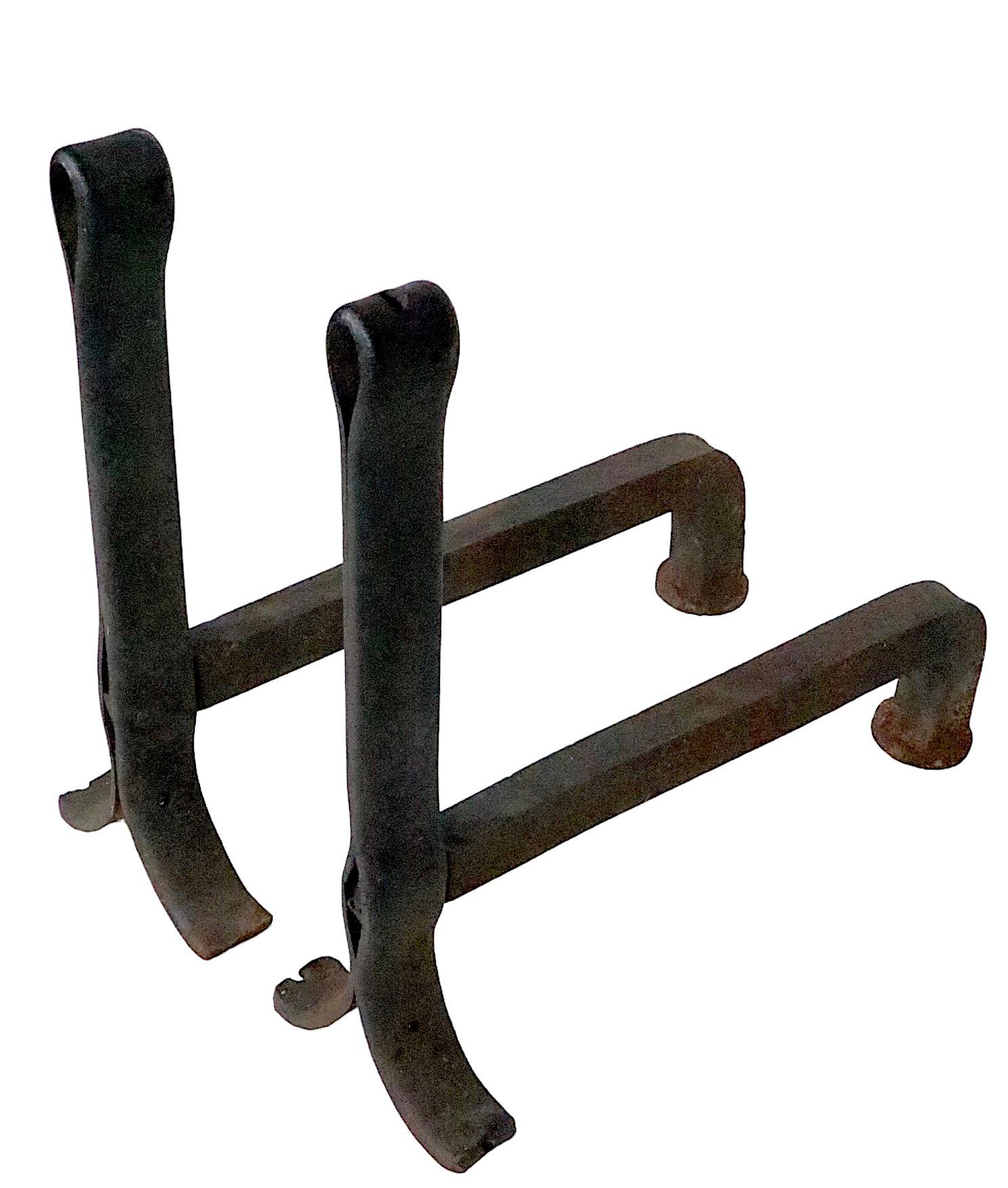 Pr. Hand Forged Arts and Crafts Andirons 6