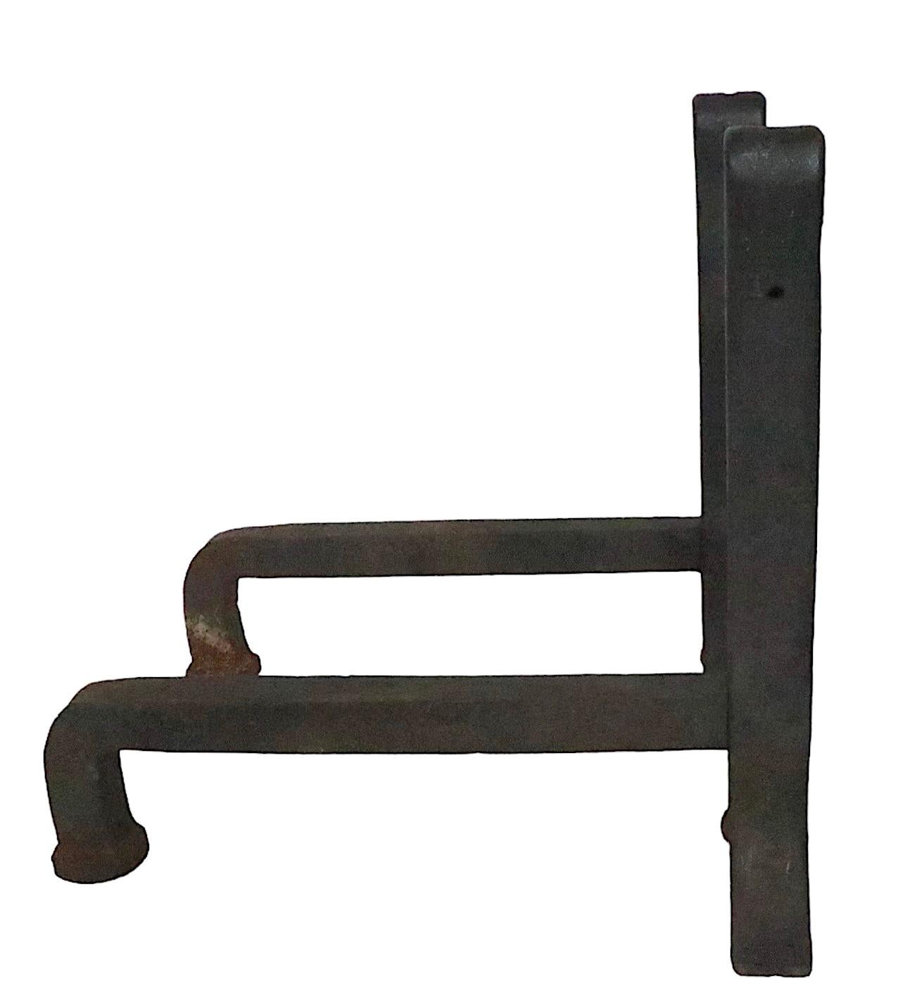 Pr. Hand Forged Arts and Crafts Andirons In Good Condition In New York, NY