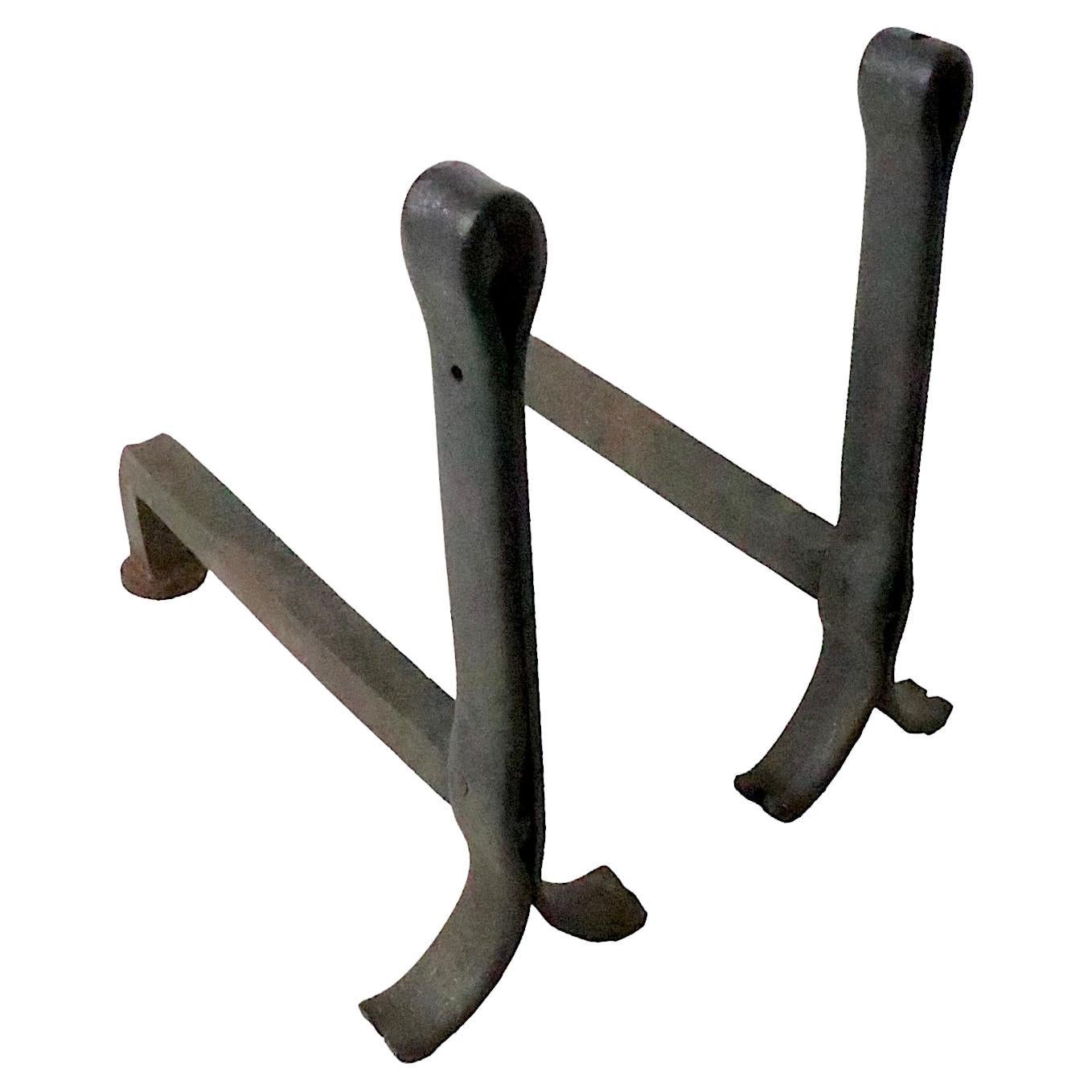 Pr. Hand Forged Arts and Crafts Andirons