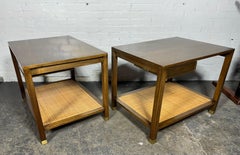 Pr Harvey Probber Beistelltische aus Mahagoni und Schilfrohr aus der Mitte des Jahrhunderts