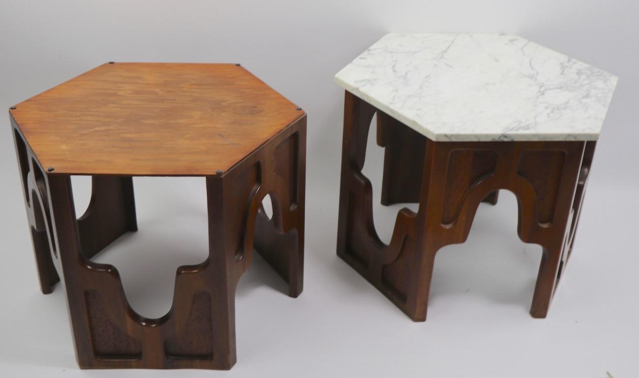 Pair of Hexagonal Marble-Top Tables after Probber 5